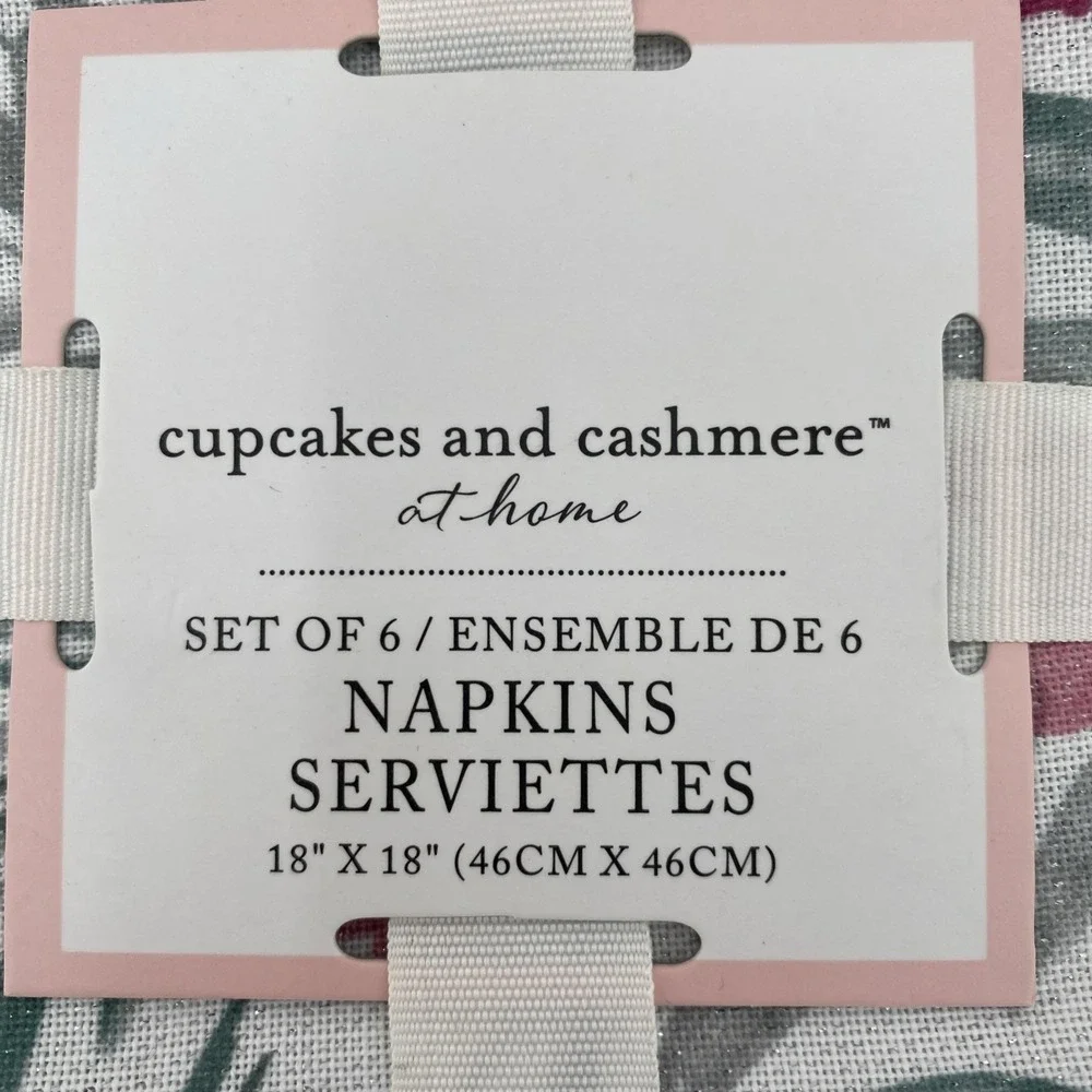 Cupcakes and Cashmere Napkins (Set of 6) White Pink Metallic Heart Valentines